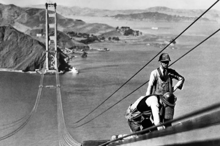 Construction Worker Walking on Golden Gate Bridge