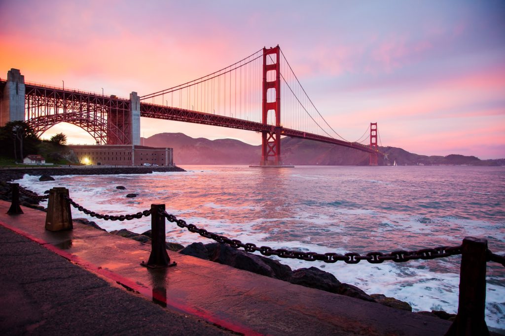 View of the Golden Gate Bridge at Sunset