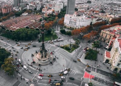 Photo by Benjamin Voros, with an arial view of the Christopher Columbus Monument in Barcelona