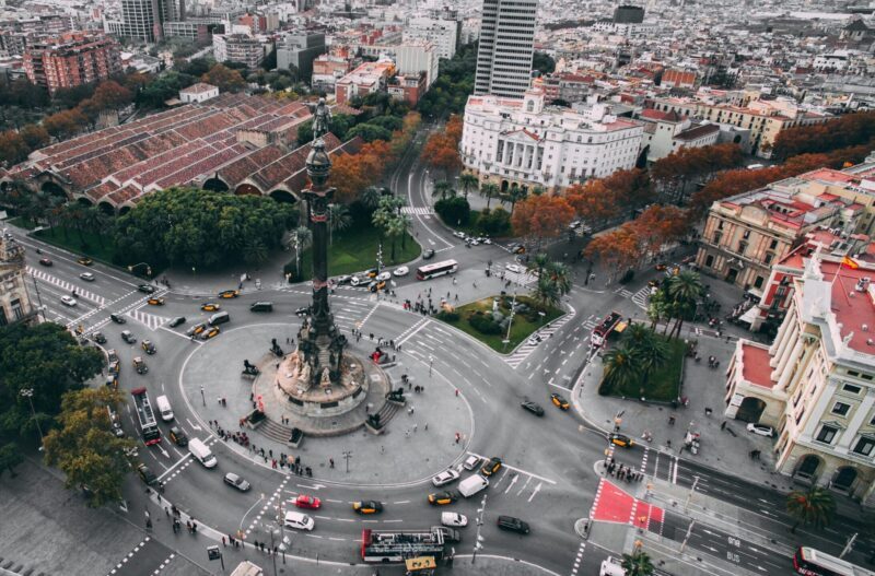 Photo by Benjamin Voros, with an arial view of the Christopher Columbus Monument in Barcelona