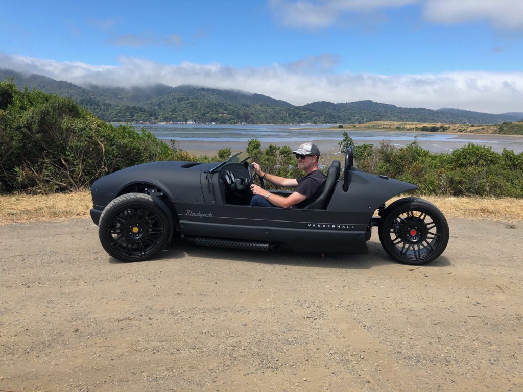 Vanderhall Car Parked Near a Body of Water on the Way to Julian