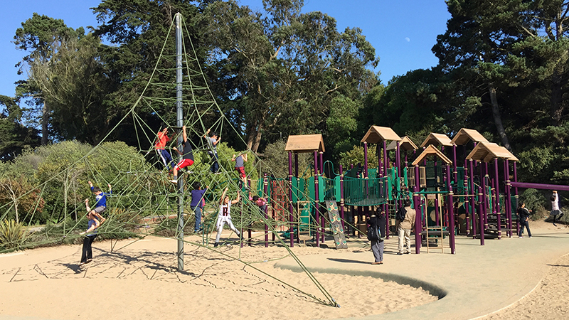 Park with Rope Jungle Gym in San Francisco with Children Playing