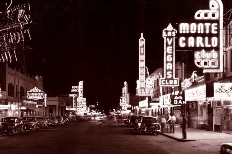 historic image of neon signs in las vegas