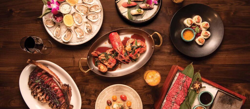 Catch seafood restaraunt in las vegas spread of dishes
