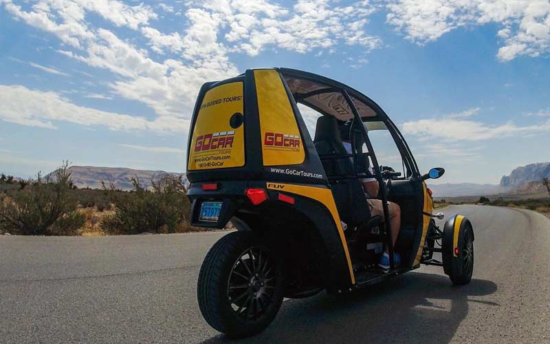 Image of the back of a GoCar eSport near Red Rock Canyon in Las Vegas